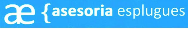 Logo de Asesoría Esplugues con las iniciales ae y el nombre completo en letras blancas sobre fondo azul eléctrico